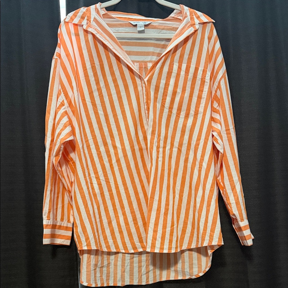 Old Navy Orange and White Striped Button Down Shirt